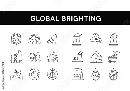 Global brightening concept with various environmental and industrial icons