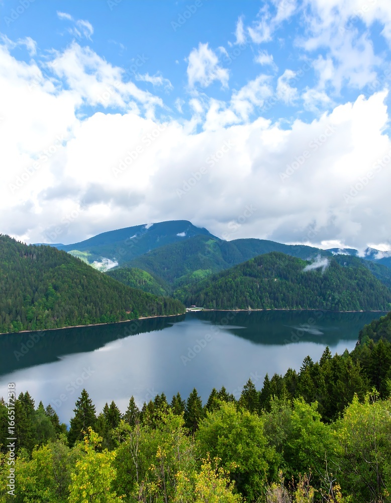 Naklejka premium Scenic mountain lake vista