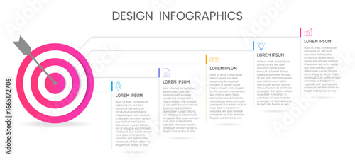 Colorful 5 options infographic template. Goal objective style infographic design. Can be used for business presentation or any purposes. 