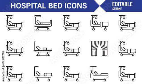 Editable icons for hospital beds, IV stands, and bedside tables
