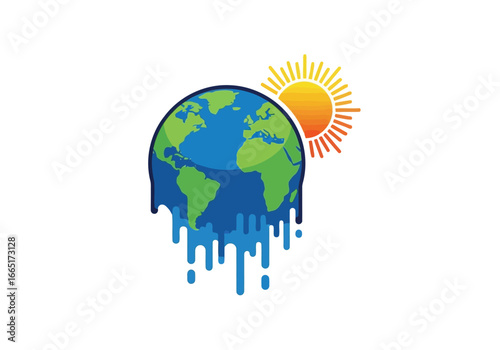 Melting earth globe with sun, representing global warming and climate change