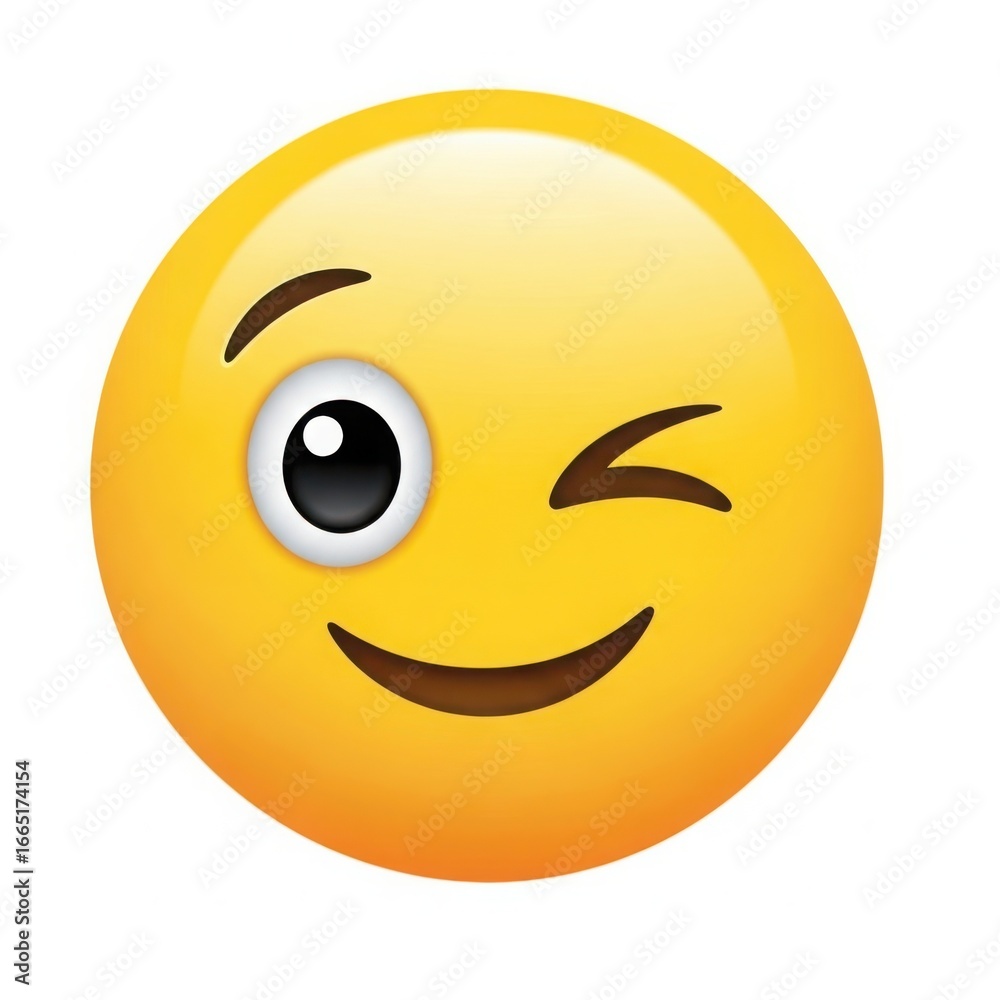Fototapeta premium Winking smiley face emoji isolated on white background