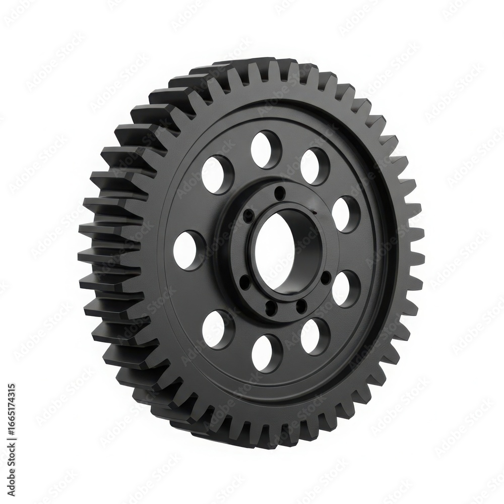 Black metal gear with multiple holes isolated on white background Black metal gear with multiple holes isolated on white background