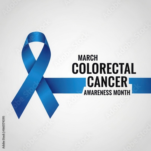 Blue ribbon for colorectal cancer awareness month isolated on white background