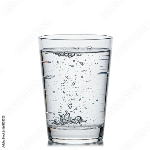Clear Glass Of Water With Bubbles On White Background