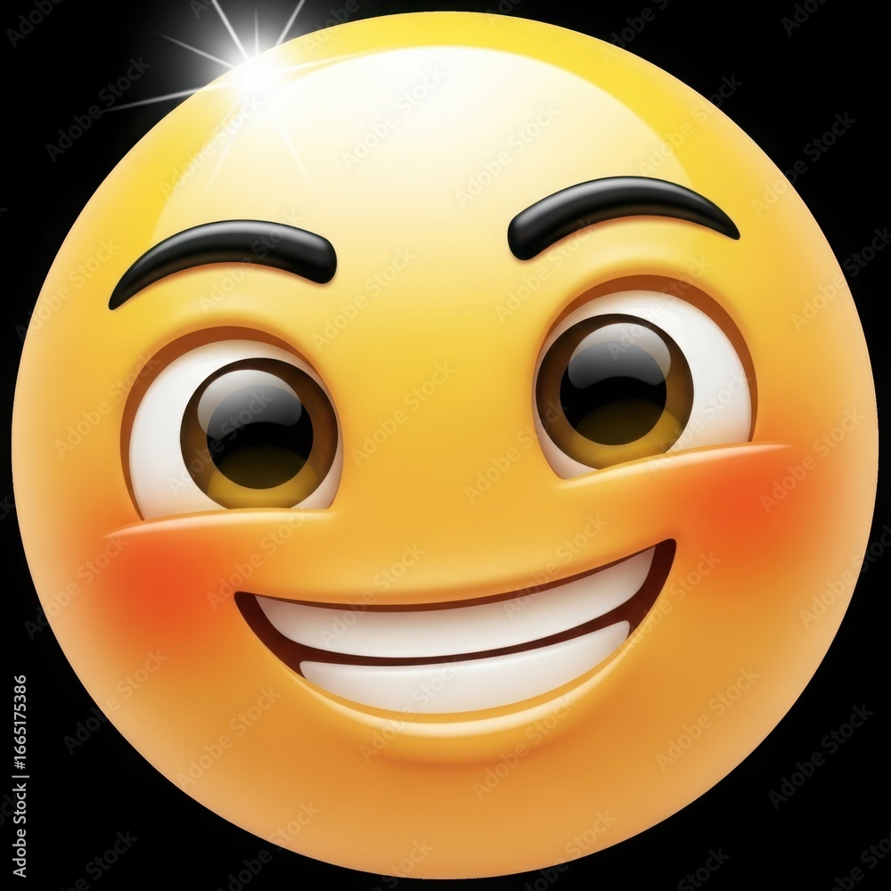 Fototapeta premium Happy smiling emoji with blushing cheeks isolated on white background