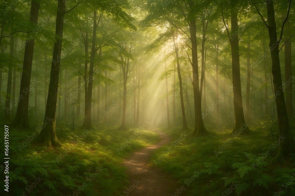 Naklejka premium Sunlit Forest Path
