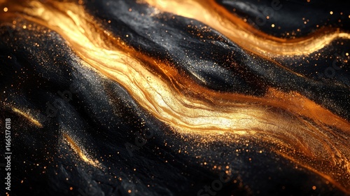 A dramatic composition featuring a delicate, gold foil overlay against a sleek, black background, evoking a sense of luxury and elegance, 8k 