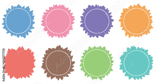 Colorful blank badges or labels in various shapes and hues for design purposes