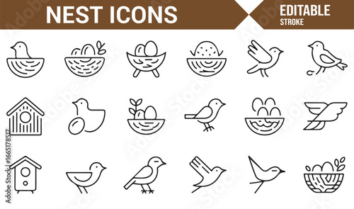 Collection of minimalist bird and egg icons for nature lovers