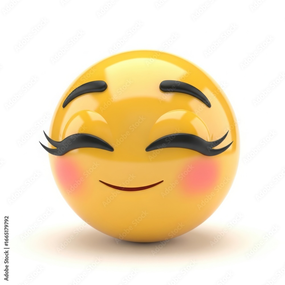 Fototapeta premium Happy emoji with blushing cheeks and closed eyes