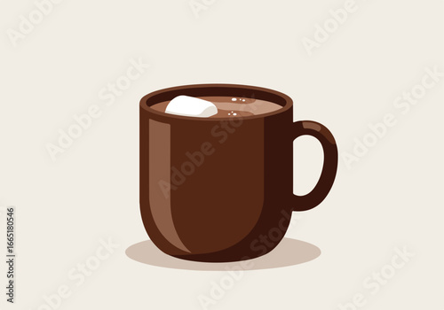 Hot chocolate drink with marshmallow on a plain background used for advertisements