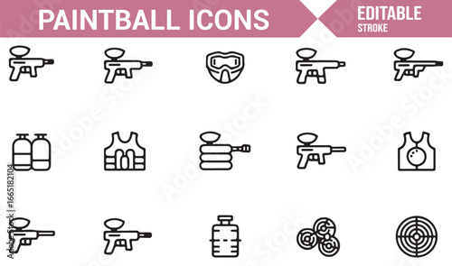 Editable paintball sports icons for game and recreation use