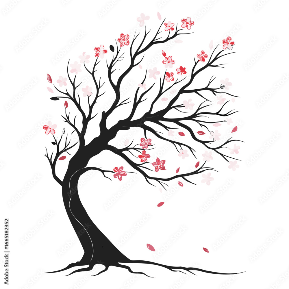 Fototapeta premium Cherry Tree and Sakura Blossom Vector Design