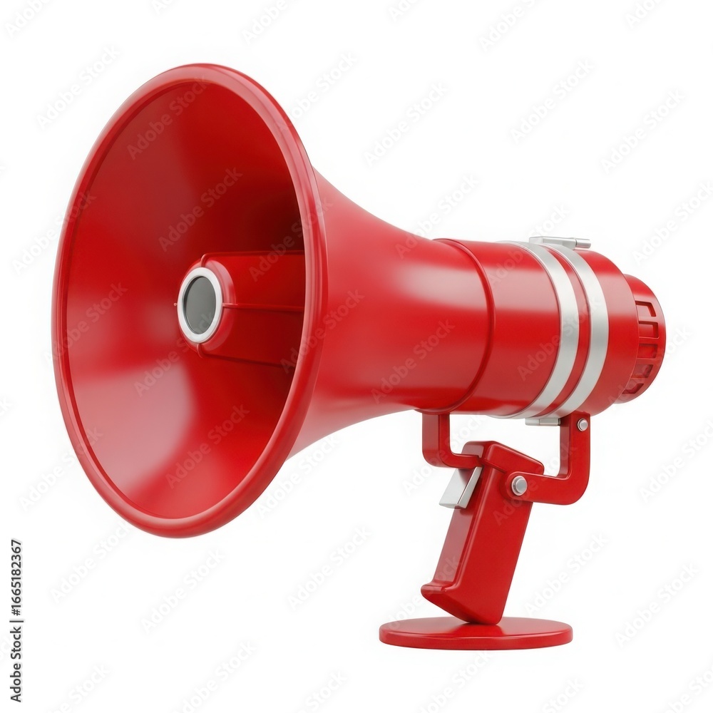 Fototapeta premium Bright red electronic siren speaker with mounting bracket