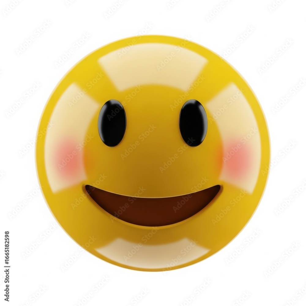 Fototapeta premium Bright yellow smiley face with blush and white stripes