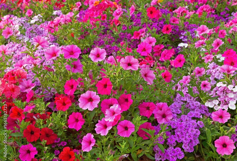 Naklejka premium Vibrant display of colorful flowers in a garden bed.