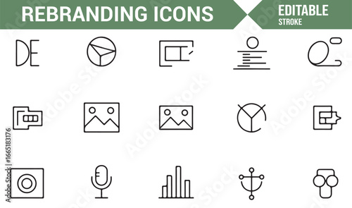 Photo, design, and marketing icons for business rebranding