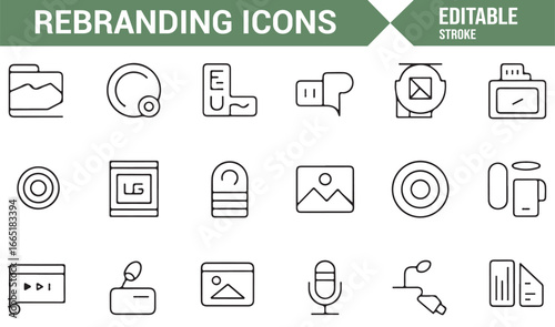 Communication and branding icon set in line style
