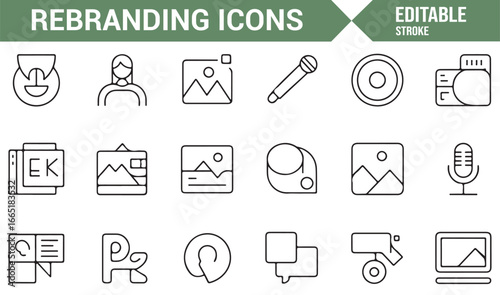 Icons for branding, marketing, and digital media in minimalist design