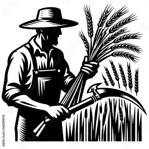 Farmer Harvesting Wheat