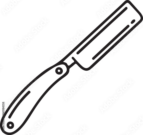  A clean, line-art illustration of a straight razor, with its blade and handle open. 
