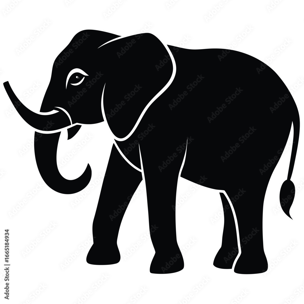 Fototapeta premium Silhouette of an african elephant standing with tusks and trunk