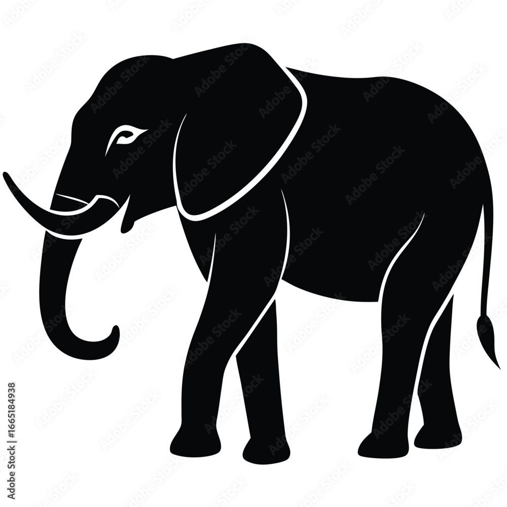 Fototapeta premium Silhouette of a majestic african elephant walking with tusks
