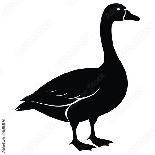 Black silhouette of a goose standing on a white background