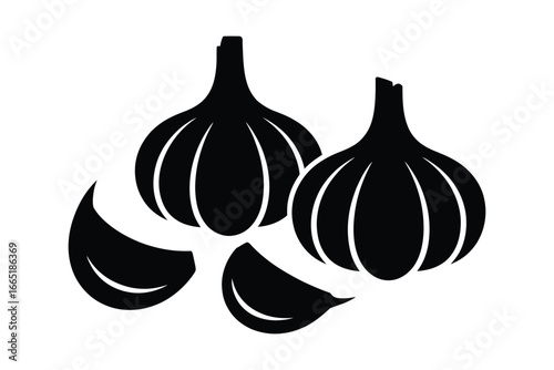 Black garlic bulbs and cloves on a white background vector