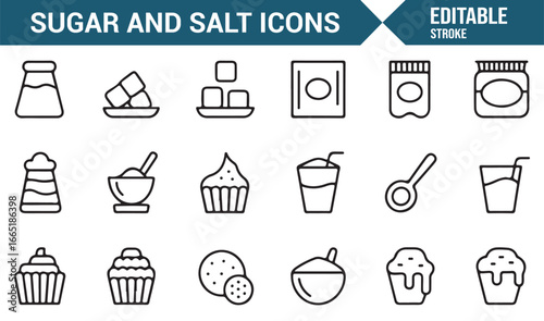 Clean design icons representing sugar cubes, salt shakers, and measuring spoons.