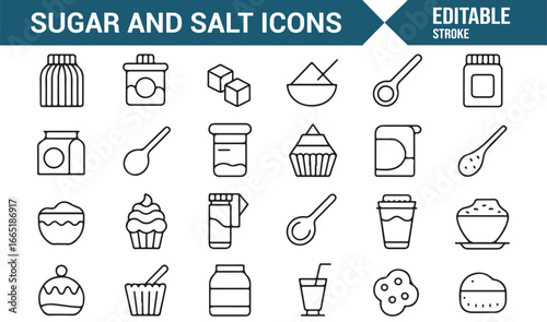 Minimalistic icons for sugar and salt containers, perfect for recipe and kitchen designs.