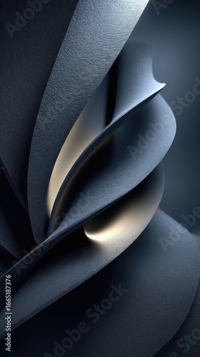 Abstract sculptural form with layered curves and textured surfaces
