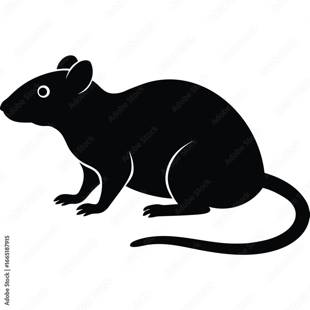 Obraz premium Silhouette of a black rat or mouse on a white background