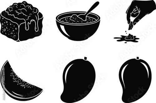 Collection of desserts and fruits silhouettes for culinary or food-related designs
