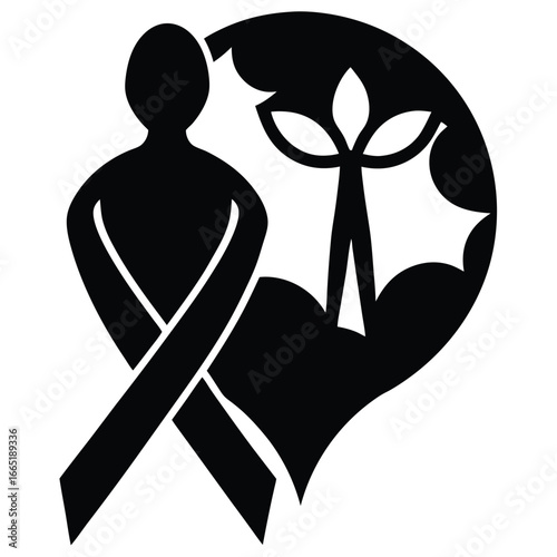 Symbol of hope and support for a cause with a stylized human figure and a leaf emblem