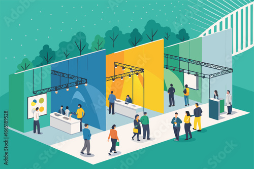 Investors engage with startups at an exhibition.