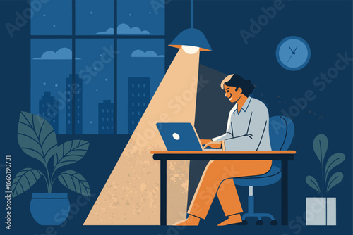 A determined founder works late at the office on their laptop.