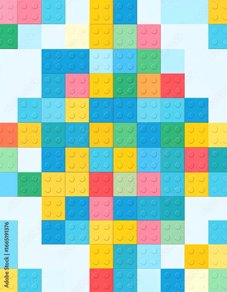 Fototapeta premium Colorful, repeating pattern of square plastic building blocks