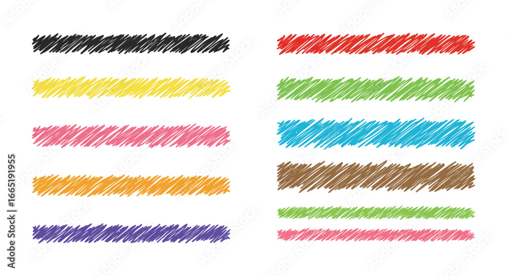 Obraz premium Colorful crayon or marker strokes in various vibrant hues on white background