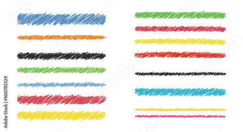 Colorful hand drawn lines and strokes in various vibrant hues and colors