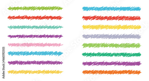 Colorful brush strokes in various hues on a white background
