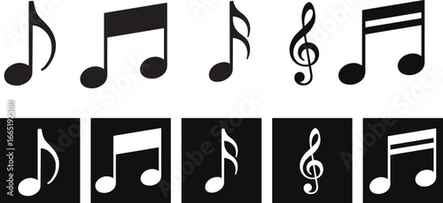 Set of music notes and musical symbols vector illustration with transparent background.