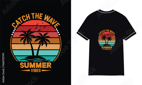 Catch the Wave Summer Vibes T-Shirt – Vintage Palm Tree Sunset Beach Tee
