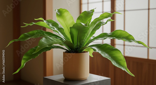 Air-Purifying Indoor Plant Asplenium Nidus Bird's Nest Fern in a Minimalist Setting