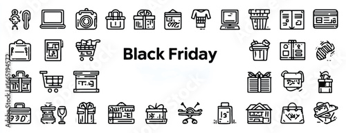 Black Friday shopping icons set for online sale promotion and retail store advertisement with flat design elements
