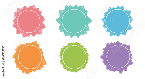 Colorful blank rosette badges in pink blue green orange and purple hues