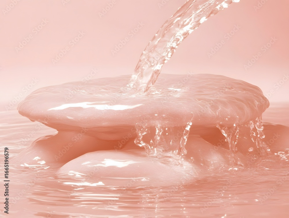 Fototapeta premium Abstract Water Flowing Over Smooth Pink Stones