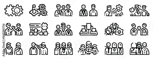 Business Teamwork and Collaboration Vector Icons for Corporate Success and Productivity Enhancement Strategies