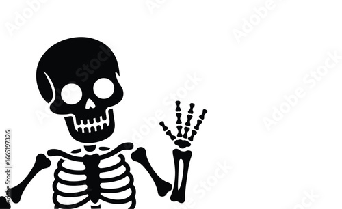 Spooky skeleton waving hello for Halloween design projects, perfect for party invites and fun seasonal promotions